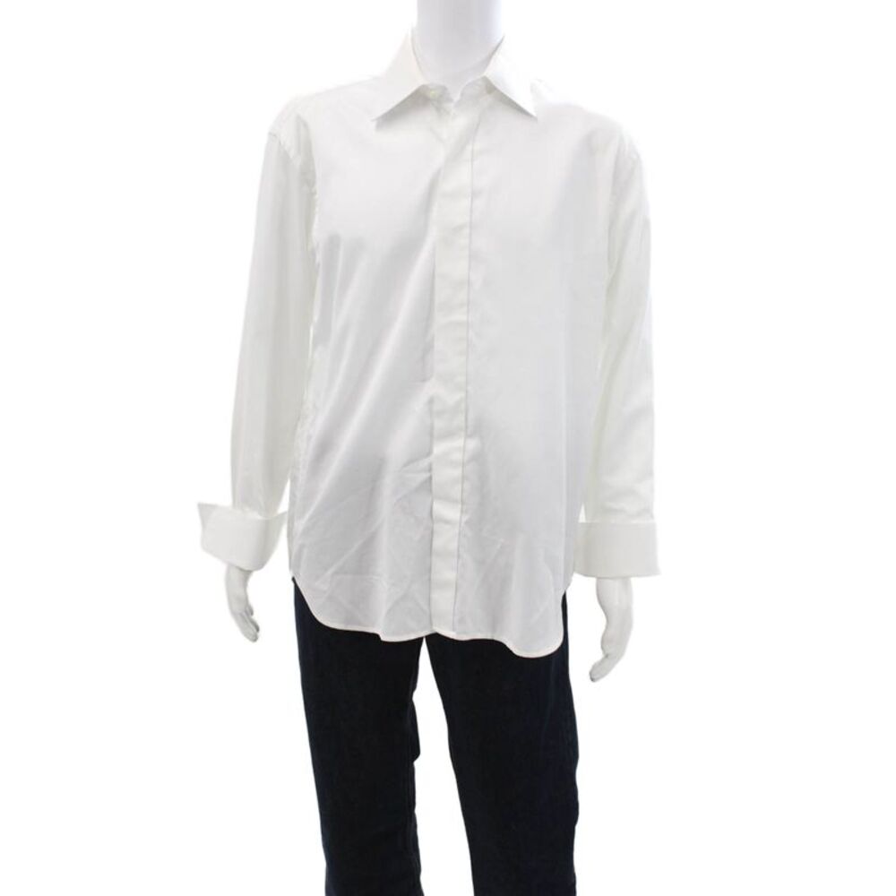 Victor Talbots Mens Point Spread Collar Dress Shirt White Cotton Blend Size 43